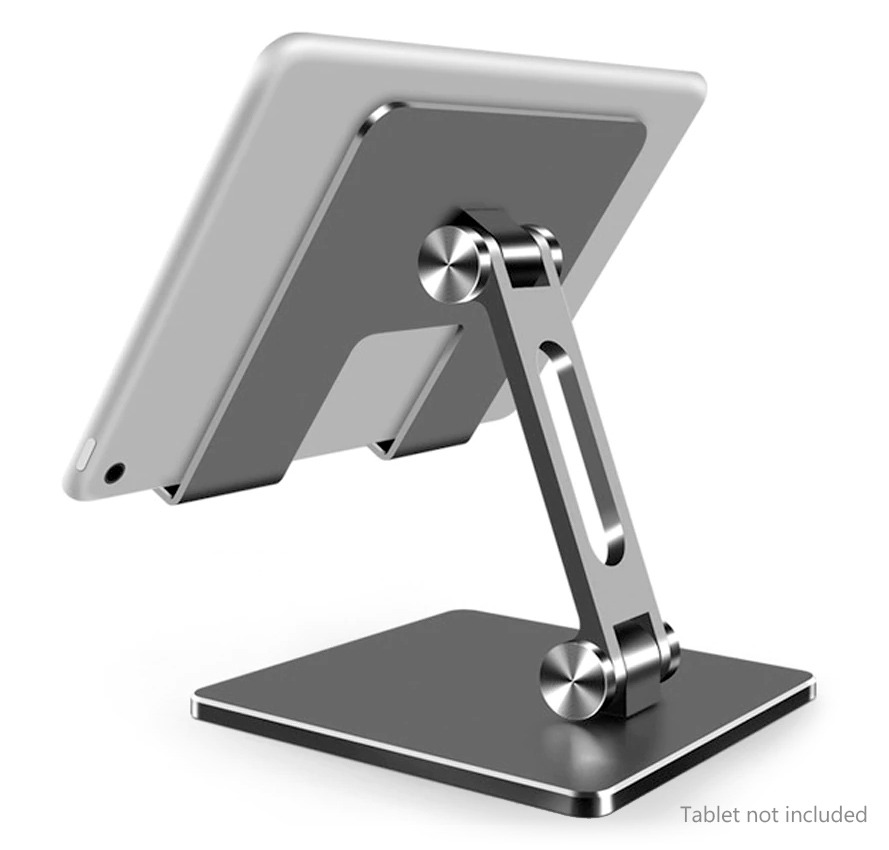 Compact Double-Hinged Aluminium Tablet Stand - Gunmetal Grey (for Tablets & Large Phones)