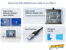 USB to Dual-HDMI Video Adapter (Dual 1080p/60Hz via USB Type-A or Type-C - PC & Mac) (Thumbnail )