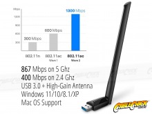 Dual-band Wireless AC1300 USB 3.0 WiFi Adapter with Antenna (PC & Mac) (Thumbnail )