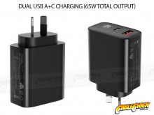 Dual Socket USB A+C Laptop USB Wall Charger (65W - BLACK) (Thumbnail )