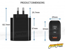 Dual Socket USB A+C Laptop USB Wall Charger (65W - BLACK) (Thumbnail )