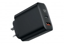 Dual Socket USB A+C Laptop USB Wall Charger (65W - BLACK) (Thumbnail )