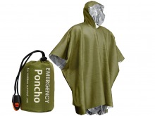 Reusable Emergency Mylar Poncho Raincoat with Whistle (Green)