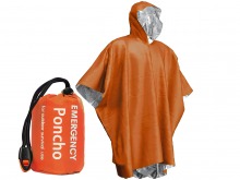 Reusable Emergency Mylar Poncho Raincoat with Whistle (Orange)