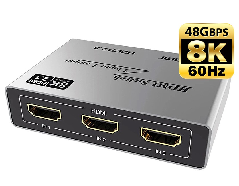 High-End 3-Port 8K/60Hz HDMI Switch (3x1 HDMI 2.1 Switch)