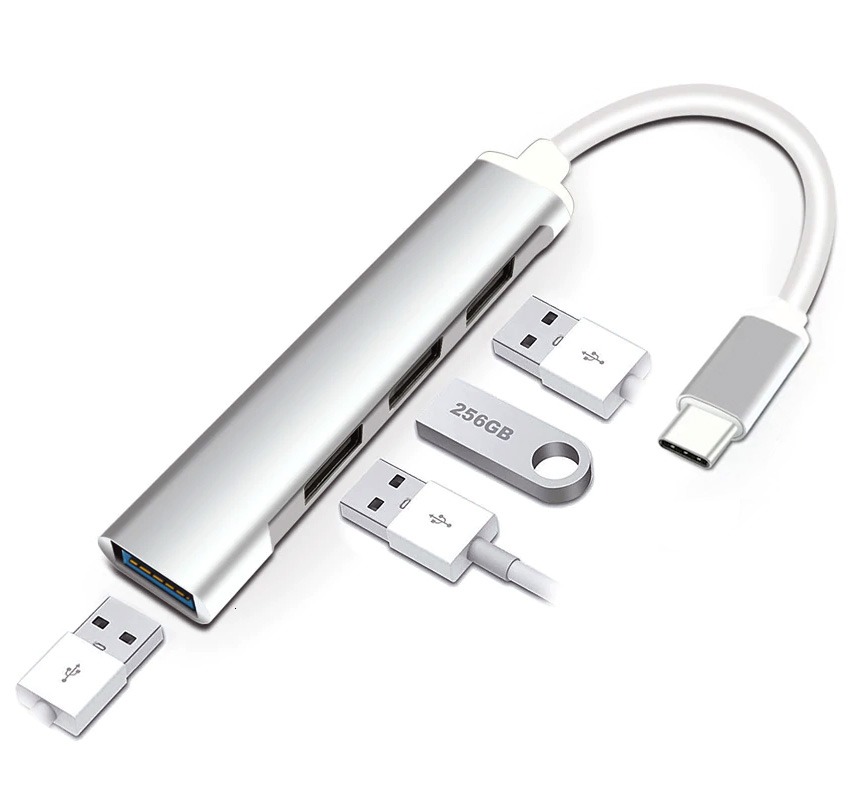 USB Hub with 4x USB-A (3.0) - Ultra slim design - Black - 50cm