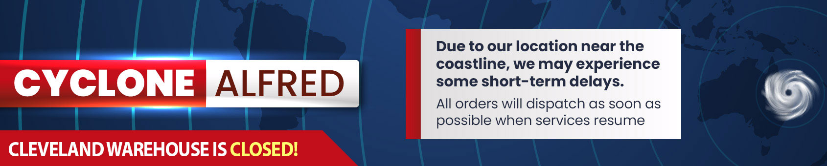 We apologies for delays due to Cyclone Alfred. All orders will be dispatched as soon as Australia Post services resume...